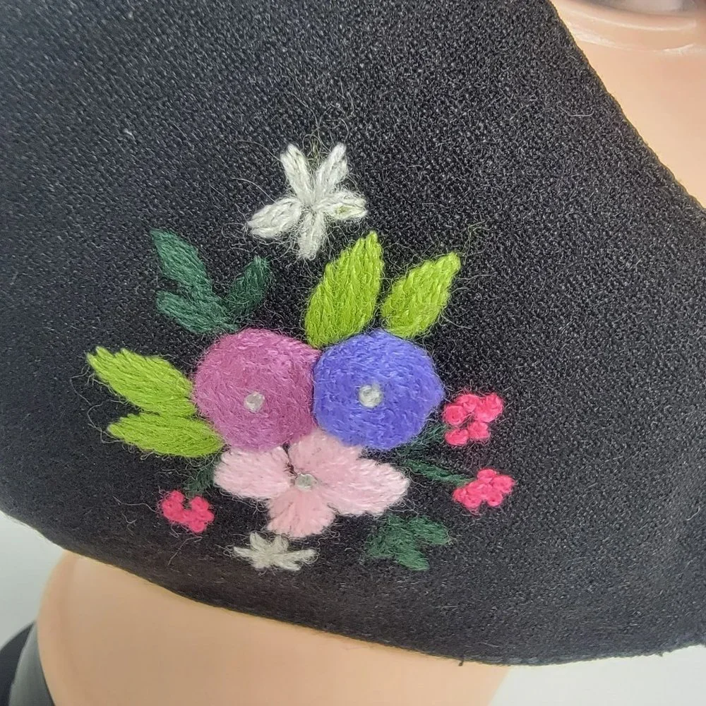 New Face cover ear loop black Mask Women's Embroidered handmade Flowers design